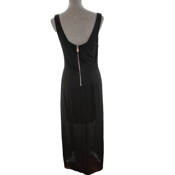 Vince Camuto Maxi Tank Dress Womens Sz Large Black Sheer Overlay Stretch Slits - Picture 2 of 10